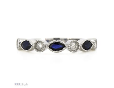 14K WHITE GOLD, BLUE SAPPHIRE AND DIAMOND, DRESS R...