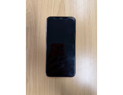 iPhone 11 Pro Max in silver/rose gold finish. Crac...