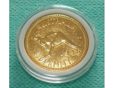1948 KGVI UNCIRCULATED 18CT. GOLD PLATED AUSTRALIA...