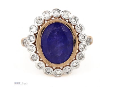 14K ROSE/WHITE GOLD, TANZANITE AND DIAMOND, HALO R...