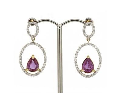 14K YELLOW GOLD, PINK SAPPHIRE AND DIAMOND, DOUBLE...