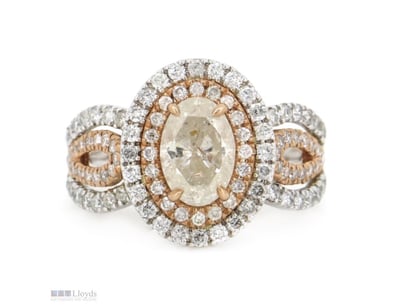 14K ROSE/WHITE GOLD AND DIAMOND, DOUBLE HALO SPLIT...