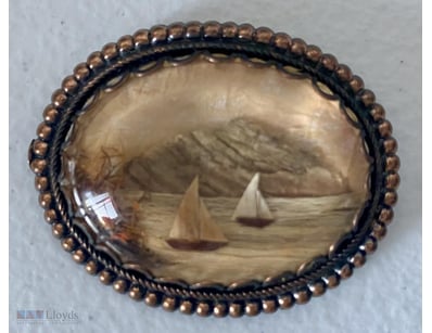 Vintage Nautical Diorama Brooch Circa 1950, 3 Dime...