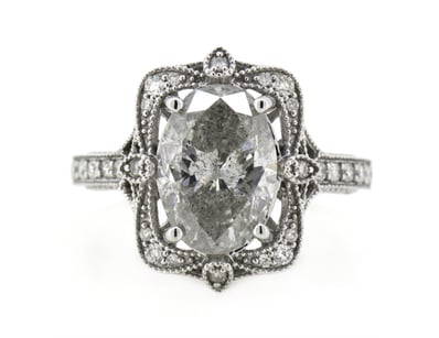 14K WHITE GOLD AND DIAMOND, ANTIQUE INSPIRED RING....