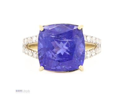 14K YELLOW GOLD, 8.89CT TANZANITE AND DIAMOND, STA...