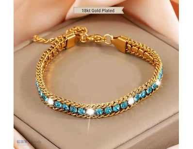 18KT GOLD PLATED BLUE ZIRCONS TENNIS BRACELET     ...
