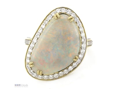14K YELLOW GOLD, 5.07CT LIGHTNING RIDGE OPAL AND D...