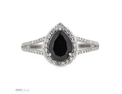 14K WHITE GOLD, BLACK DIAMOND AND DIAMOND, HALO SP...