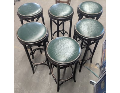 Set of six  bar stools featuring black-stained tim...