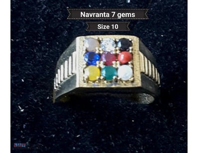 NAVRANTA UNISEX BRASS RING WITH 7 GEMSTONES SIZE 1...