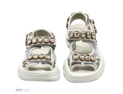 GUCCI MESH AND LEATHER CRYSTAL EMBELLISHED AGURU S...