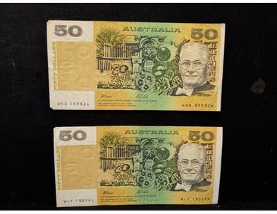 AUSTRALIAN $50 POLYMER BANKNOTES - MIXED SERIES CO...