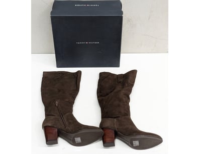 TOMMY HILFIGER DARK BROWN SUEDE MID-CALF BOOTS - R...