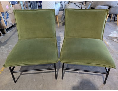 Pair of lounge chairs featuring sage green upholst...