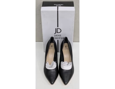 JANE DEBSTER "BONNIE" BLACK LEATHER BLOCK HEEL PUM...