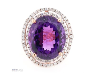 14K ROSE GOLD, 17.95CT AMETHYST AND DIAMOND, STATE...