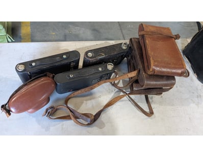 VINTAGE FOLDING CAMERA WITH LEATHER CASES AND ACCE...