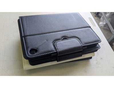 Vintage black pebbled leather tablet keyboard case...