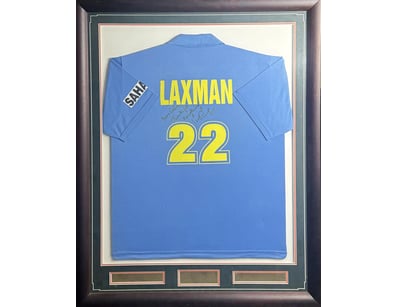 FRAMED AND SIGNED LAXMAN CRICKET SHIRT WITH 3 PLAQ...