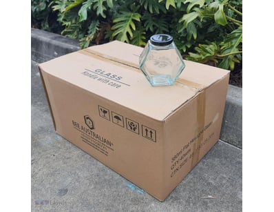 10 Boxes of 380ml Vertical Hexagon Glass Jars with...