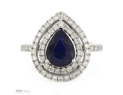 14K WHITE GOLD, BLUE SAPPHIRE AND DIAMOND, DOUBLE ...
