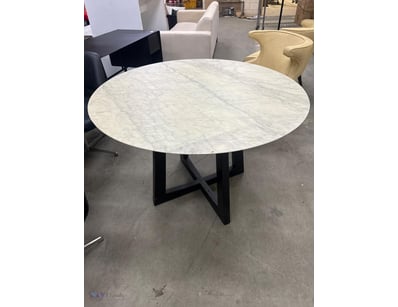 Marble circle breakfast table, Timber stained legs...