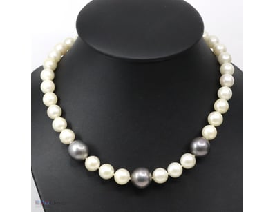 14K YELLOW GOLD, BLACK CULTURED TAHITIAN, WHITE CU...