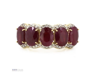 14K YELLOW GOLD, RUBY AND DIAMOND, ETERNITY RING. ...
