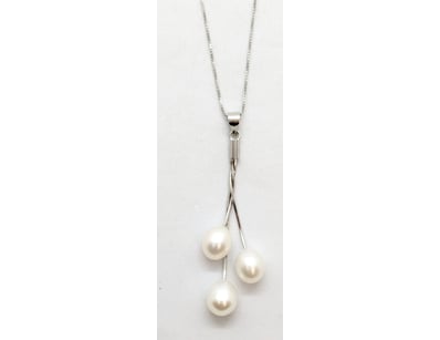 3-PEARL DROP LARIAT SILVER NECKLACE

Markings: Sta...