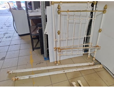 Bed Frame, Metal Style, White & Gold Finish

