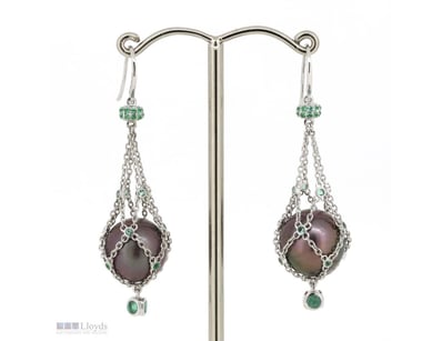 14K WHITE GOLD, BLACK CULTURED TAHITIAN PEARL, EME...