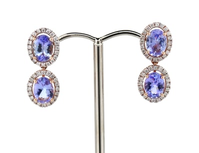 14K ROSE GOLD, TANZANITE AND DIAMOND, HALO DOUBLE ...