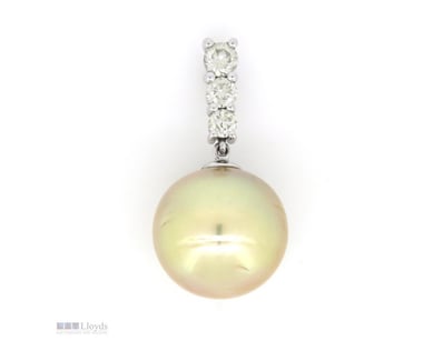 14K WHITE GOLD, GOLDEN CULTURED SOUTH SEA PEARL AN...