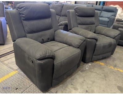 Pair of grey upholstered recliner armchairs featur...