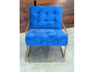 Occasional chair, gold coloured frame, Blue velvet...