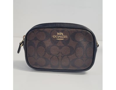 COACH SIGNATURE MONOGRAM CANVAS BELT BAG WITH BLAC...