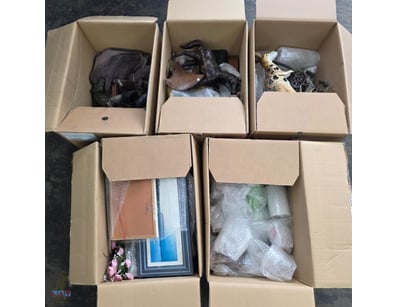 Ornaments, 5 boxes including assorted house orname...