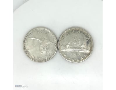 2 X CANADIAN SILVER DOLLAR COINS.      

1 X 1965 ...