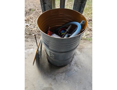 Barrel of assorted tools and equipment

Sold as lo...