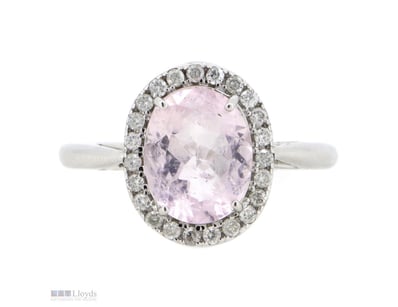 14K WHITE GOLD, MORGANITE AND DIAMOND, HALO RING. ...