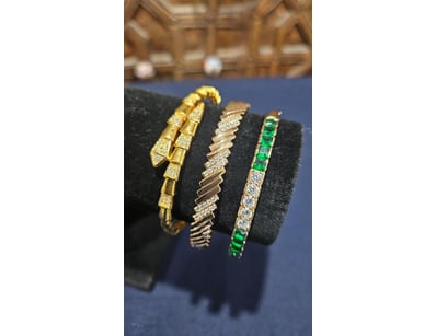 3XPCS  GOLD PLATED BANGLES WITH CUBAIC ZIRCONIA  S...