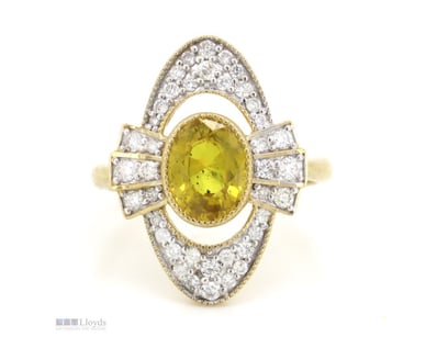 14K YELLOW GOLD, YELLOW SAPPHIRE AND DIAMOND, VINT...