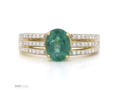 14K YELLOW GOLD, 1.56CT ZAMBIAN EMERALD AND DIAMON...