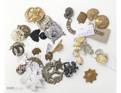 COLLECTION OF BRITISH MILITARY CAP BADGES AND INSI...