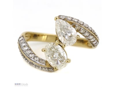 14K YELLOW GOLD AND DIAMOND, "TOI ET MOI" RING.   ...