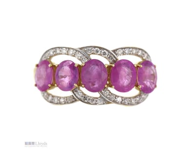 14K YELLOW GOLD, PINK SAPPHIRE AND DIAMOND, ETERNI...