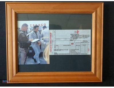 FRAMED PHOTO OF ELVIS PRESLEY'S TEXACO TIME CHARGE...