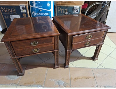 Pair Of Bedside Tables, Timber Style, Brown Finish...