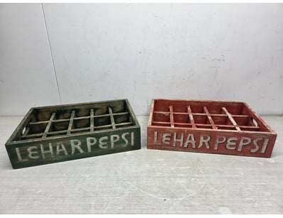Pair of vintage Lehar Pepsi wooden bottle crates f...