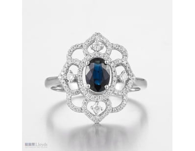 14CT WHITE GOLD SAPPHIRE AND DIAMOND CLUSTER RING ...